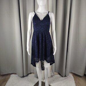 Liley Rose Women's Navy Blue, Lace, High-Low, Lined, Midi Dress Size Medium